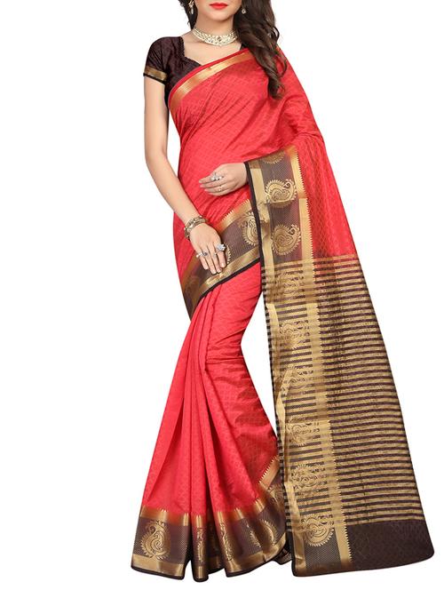 red woven saree with blouse - 14634401 - Very Small Image - 1