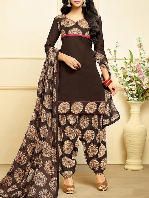 brown cotton blend unstitched suit - 14634409 - Very Small Image - 1