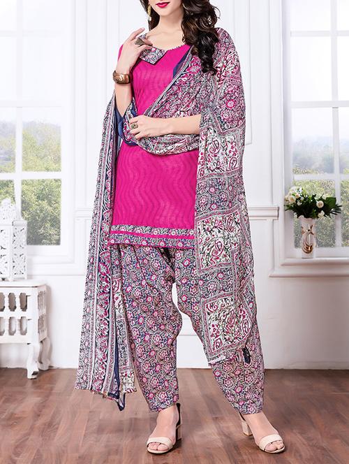 pink cotton unstitched suit - 14634423 - Very Small Image - 1