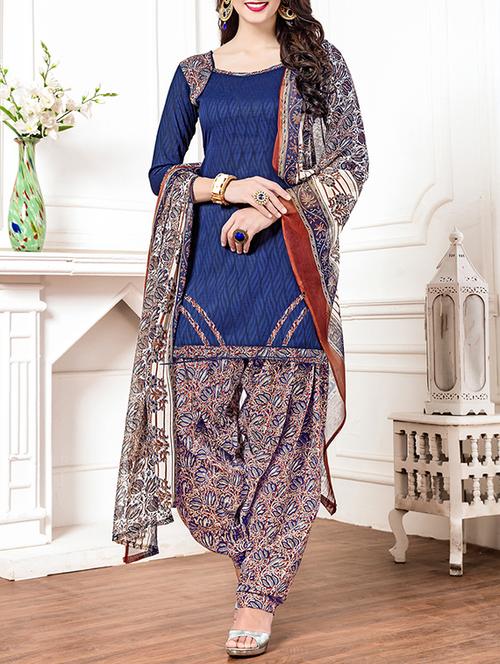 blue cotton blend unstitched suit - 14634427 - Very Small Image - 1