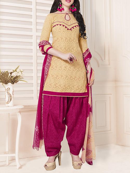 beige cotton blend unstitched suit - 14634449 - Very Small Image - 1
