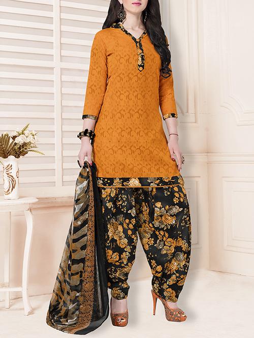 mustard cotton blend unstitched suit - 14634454 - Very Small Image - 1