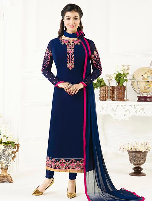 embroidered churidaar suits semi-stitched suit - 14634477 - Very Small Image - 1