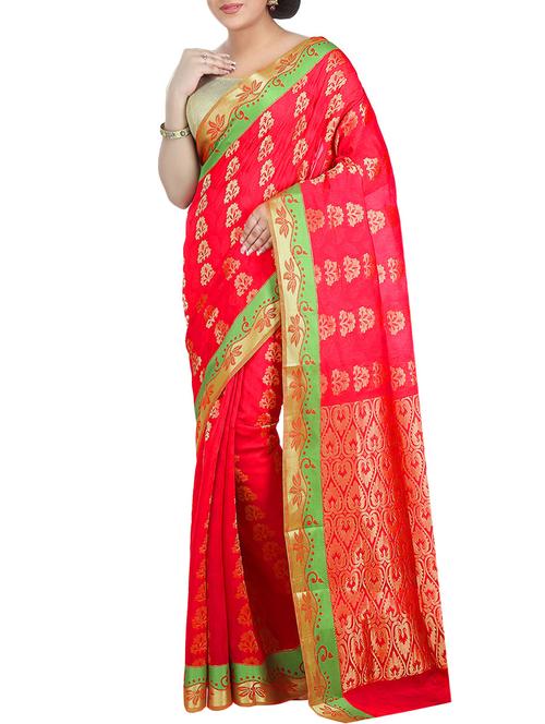red silk chettinad saree with blouse - 14635050 - Very Small Image - 1