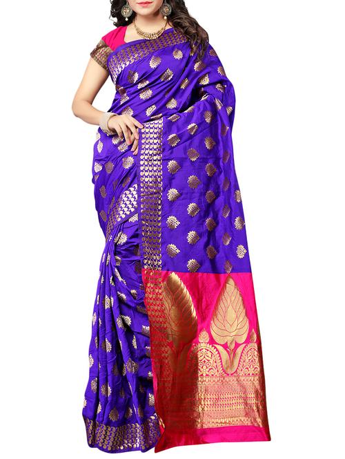 blue silk blend kanjivaram saree with blouse - 14635265 - Very Small Image - 1