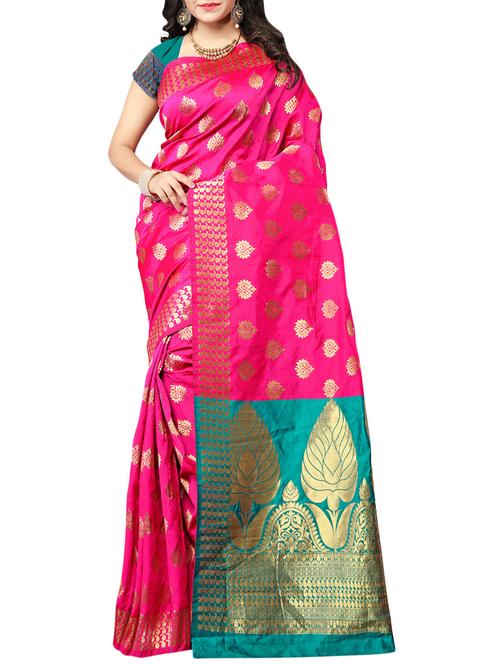 pink silk blend kanjivaram saree with blouse - 14635267 - Very Small Image - 1