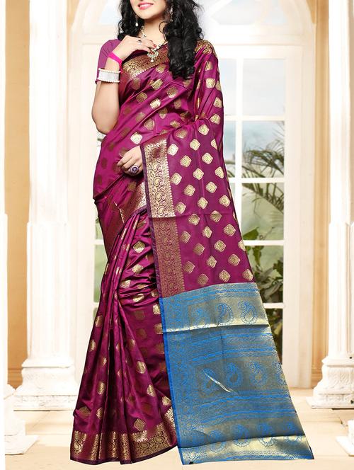 magenta silk blend kanjivaram saree with blouse - 14635293 - Very Small Image - 1