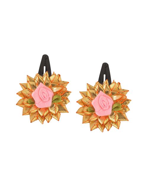 crayonflakes kids girls golden floral tic tac/hair pin/hair clip set of 2 - 14635644 - Very Small Image - 1