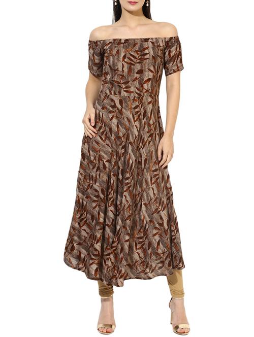 brown rayon asymmetric kurta - 14636414 - Very Small Image - 1