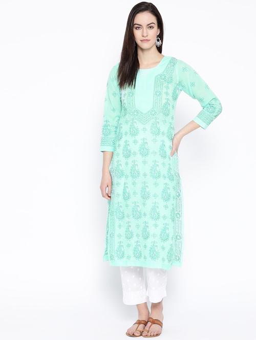 ada green cotton straight kurta - 14636603 - Very Small Image - 1