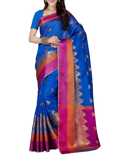blue cotton blend maheshwari saree with blouse - 14637210 - Very Small Image - 1