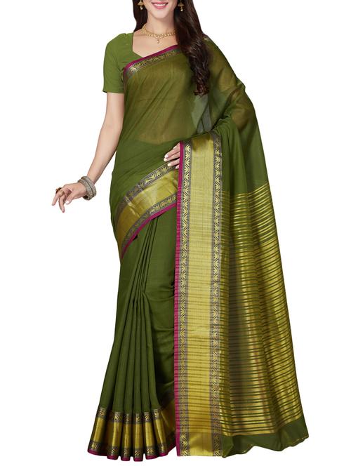 green cotton blend maheshwari saree with blouse - 14637227 - Very Small Image - 1