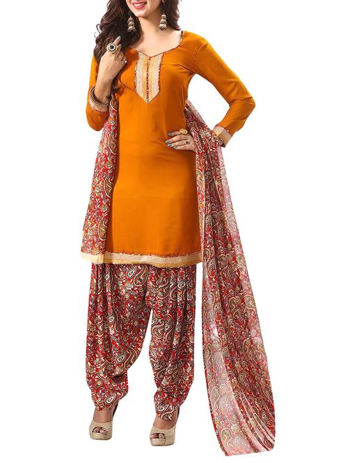 orange unstitched patiyala suit - 14637619 - Very Small Image - 1
