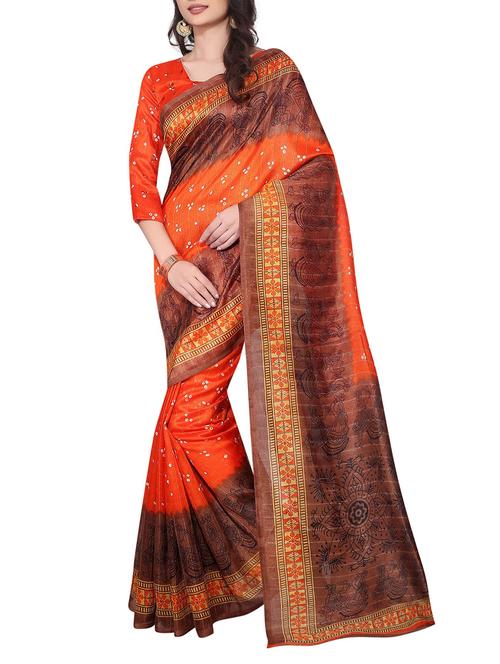 orange art silk bandhani saree with blouse - 14637802 - Very Small Image - 1
