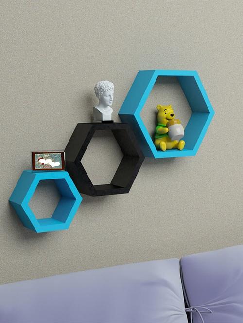 hexagon shape storage wall shelves set-3-black, blue - 14637882 - Very Small Image - 1