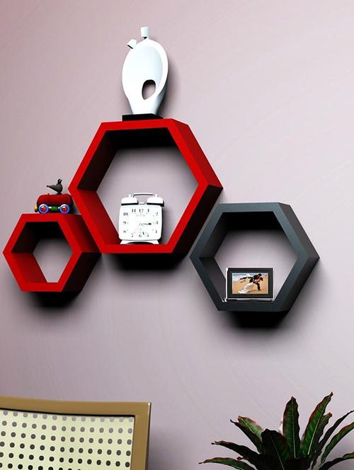 hexagon shape storage wall shelves set-3-black, red - 14637883 - Very Small Image - 1