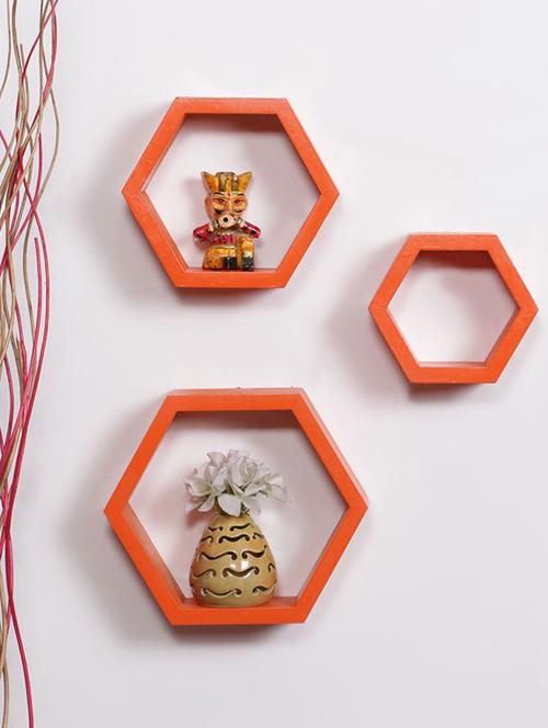 hexagon shape storage wall shelves set-3-orange - 14637888 - Very Small Image - 1