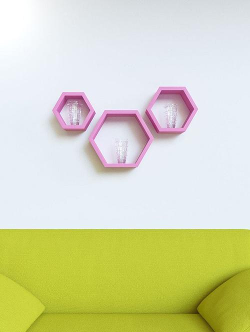 hexagon shape storage wall shelves set-3-pink - 14637889 - Very Small Image - 1