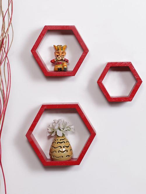 hexagon shape storage wall shelves set-3-red - 14637891 - Very Small Image - 1