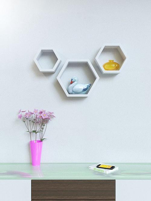 hexagon shape storage wall shelves set-3-white - 14637893 - Very Small Image - 1
