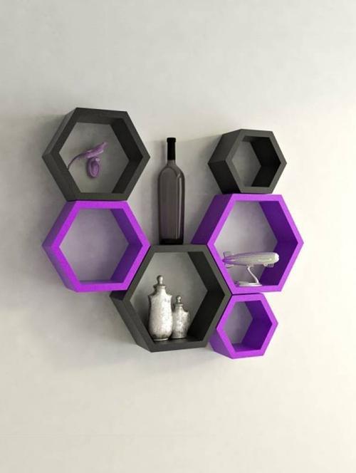 hexagon shape storage wall shelves set-6-black,purple - 14637897 - Very Small Image - 1