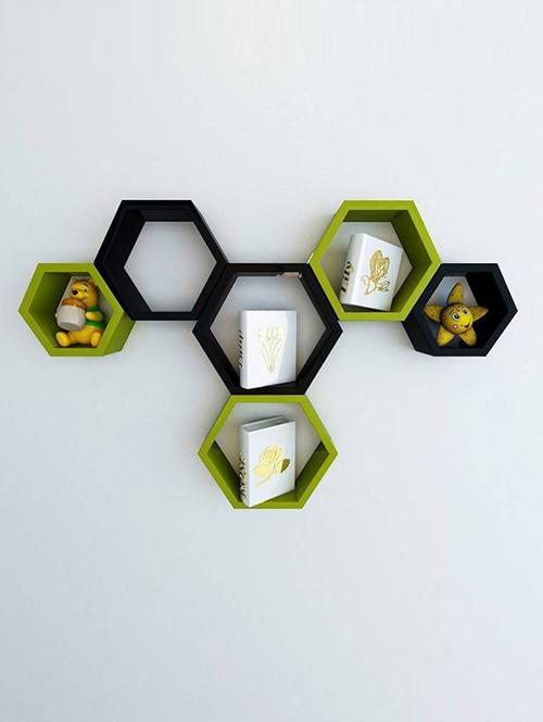 hexagon shape storage wall shelves set-6-black,green - 14637904 - Very Small Image - 1