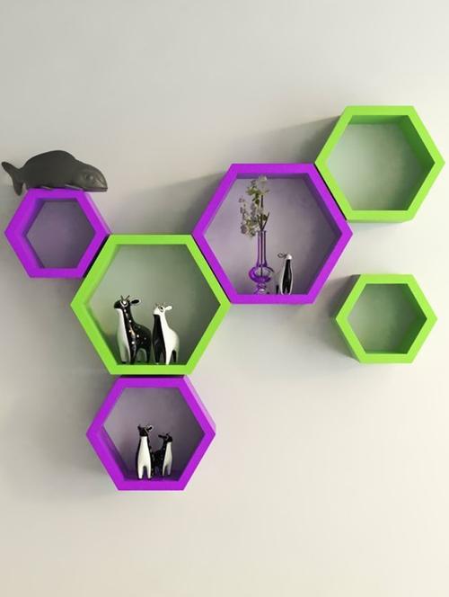 hexagon shape storage wall shelves set-6-purple,green - 14637905 - Very Small Image - 1