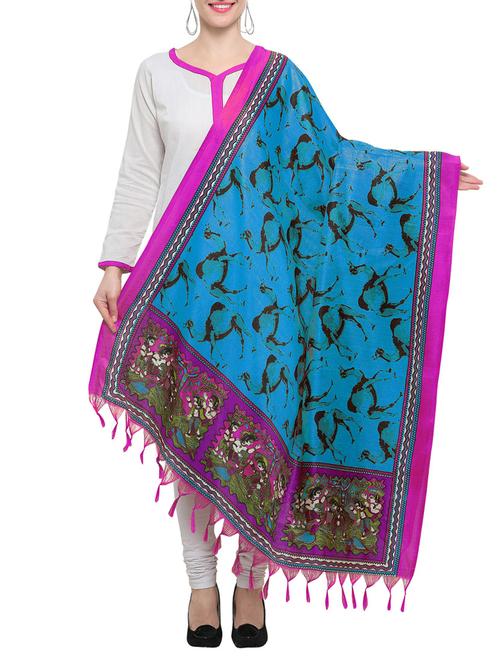 blue art silk printed dupatta - 14638239 - Very Small Image - 1
