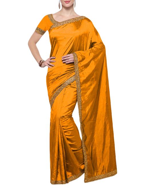 mustard silk blend bordered saree with blouse - 14638553 - Very Small Image - 1