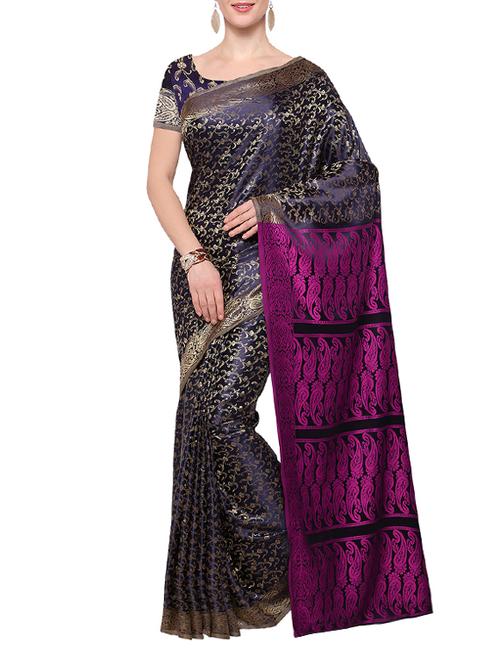 blue woven saree with blouse - 14638555 - Very Small Image - 1