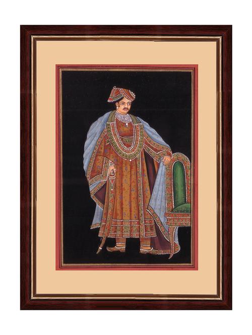 mughal period portrait 'amritsari maharaja' indian miniature painting on old handmade paper with natural stone colours & gold - 14638697 - Very Small Image - 1