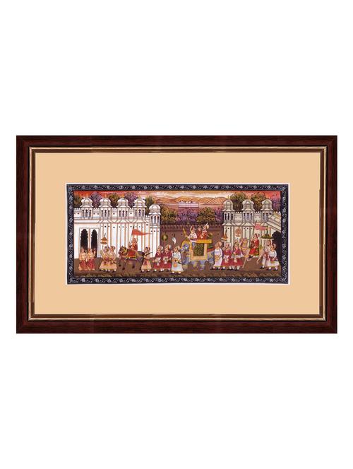 mughal period royal procession 'royal procession of the maharaja of mewar (udaipur)' indian miniature painting on silk - 14638700 - Very Small Image - 1