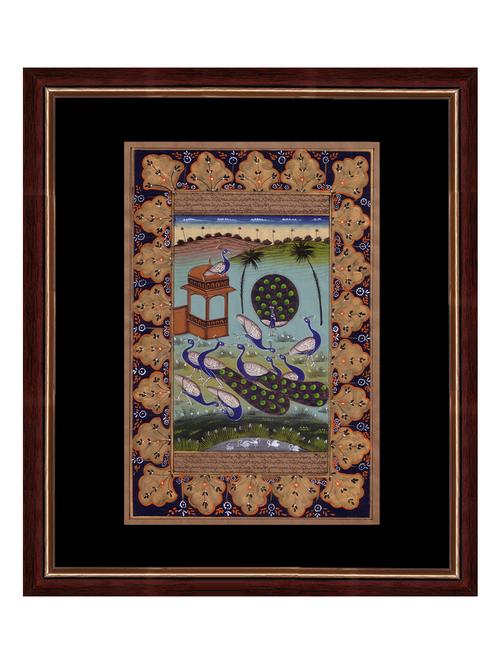 mughal period bird 'persian style dansing peacock' indian miniature painting on old handmade paper - 14638708 - Very Small Image - 1
