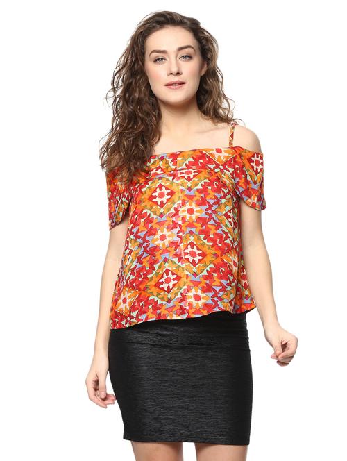 orange printed rayon top - 14639027 - Very Small Image - 1