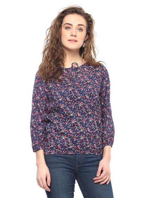 navy blue floral top - 14639035 - Very Small Image - 1