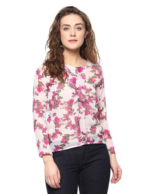 pink printed georgette top - 14639048 - Very Small Image - 1