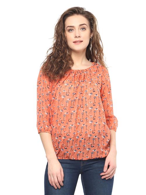 orange printed blouson top - 14639049 - Very Small Image - 1