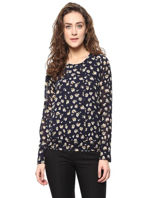 navy blue floral top - 14639061 - Very Small Image - 1