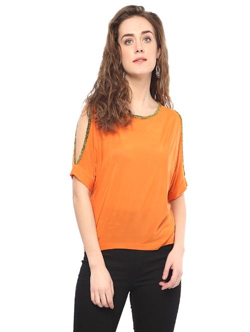 orange solid cold shoulder top - 14639074 - Very Small Image - 1