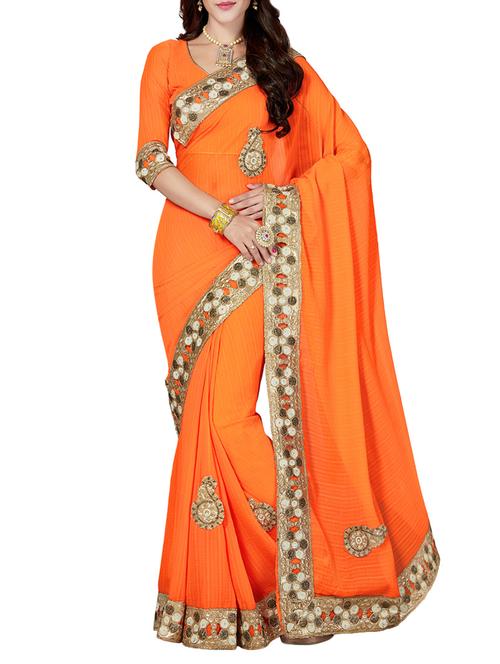 orange embroidered saree with blouse - 14640425 - Very Small Image - 1