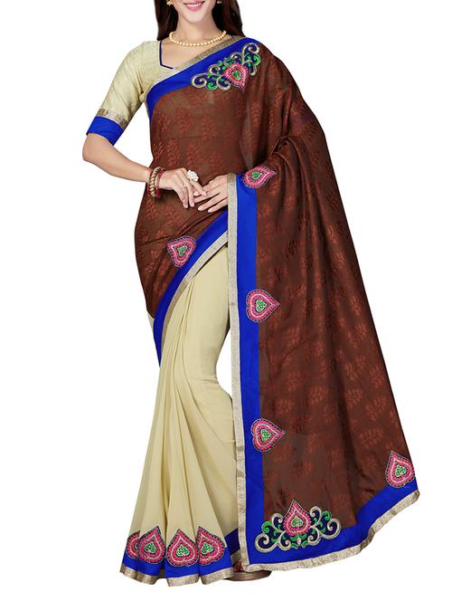 beige half and half saree with blouse - 14640440 - Very Small Image - 1