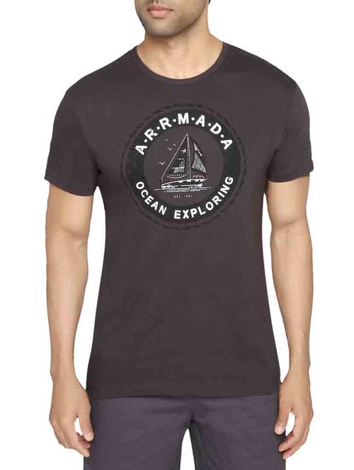 grey cotton chest print tshirt - 14640455 - Very Small Image - 1