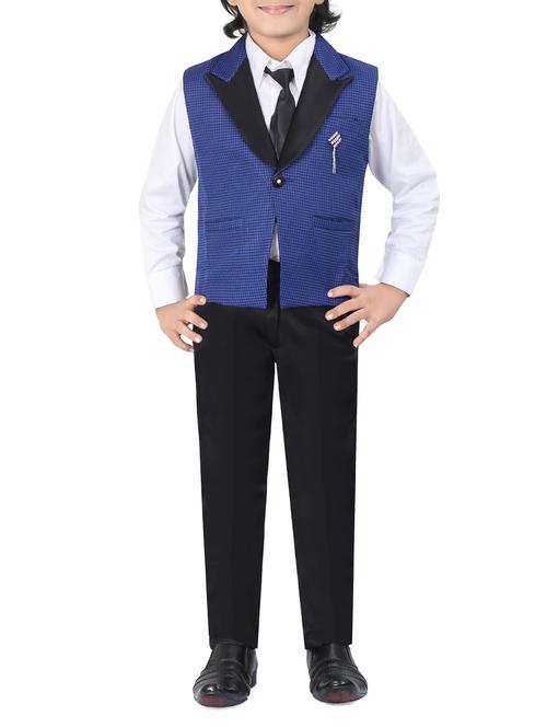 blue cotton blend waistcoat suit set - 14641110 - Very Small Image - 1