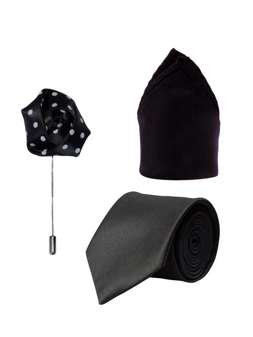 black micro fiber tie with lapelpin and handkerchief - 14641279 - Very Small Image - 1