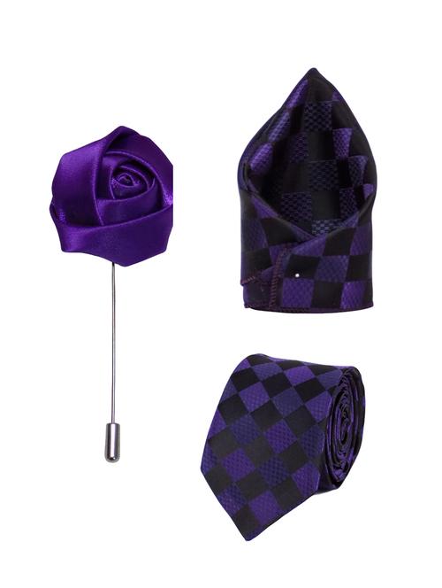 purple micro fiber tie with lapelpin and handkerchief - 14641287 - Very Small Image - 1
