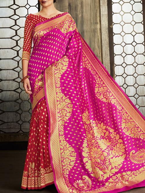 delicate golden zari half and half saree - 14641522 - Very Small Image - 1