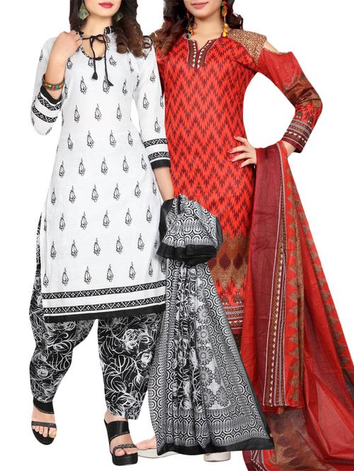 multi colored cotton combo unstitched suitl (set of 2) - 14642612 - Very Small Image - 1