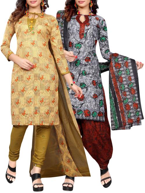 multi colored cotton combo unstitched suitl (set of 2) - 14642626 - Very Small Image - 1