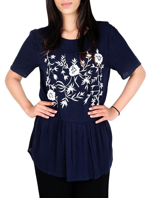 navy blue embroidered viscose tunic - 14645057 - Very Small Image - 1