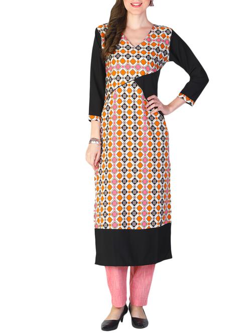 orange crepe straight kurta - 14646051 - Very Small Image - 1